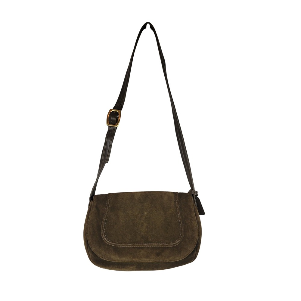 Vintage Suede Leather Co‎ Shoulder Bag Purse Dark Green Moss Liz Claiborne Retro
